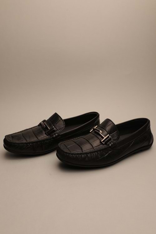 Gondol Erkek Hakiki Deri Klasik Loafer Siyah Croco 40 ttx.663