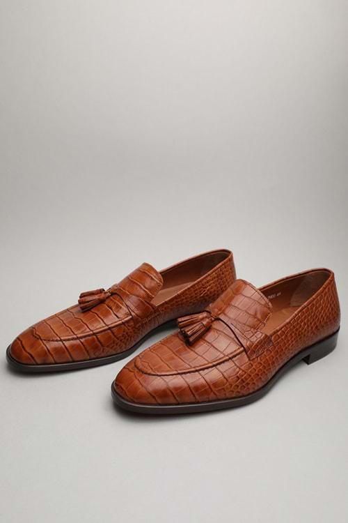 Gondol Erkek Hakiki Deri Klasik Loafer Taba Croco 44 ttx.6012