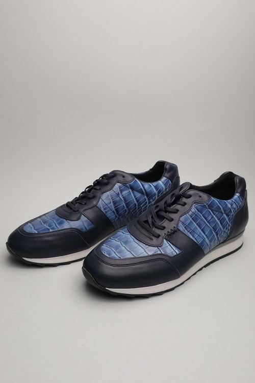 Gondol Erkek Hakiki Deri Klasik Casual Mavi Croco 46 ttx.511