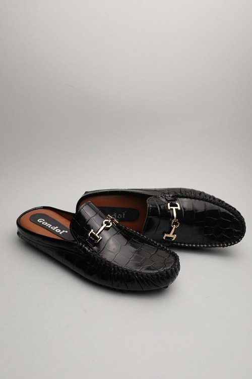 Gondol Erkek Hakiki Deri Klasik Terlik Siyah Croco 41 ttx.314
