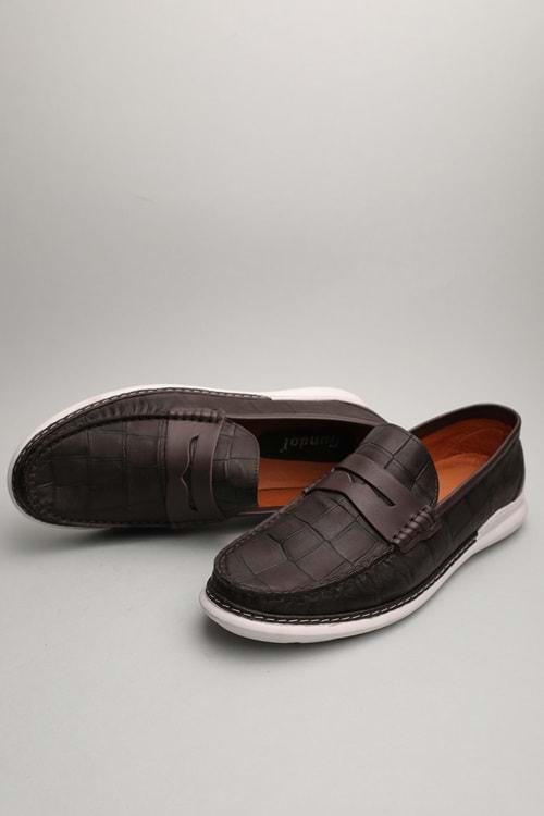 Gondol Erkek Hakiki Deri Klasik Loafer Kahve Croco 45 ttx.60130