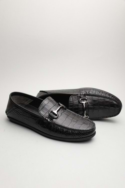 Gondol Erkek Hakiki Deri Klasik Loafer Siyah Croco 41 ttx.60151