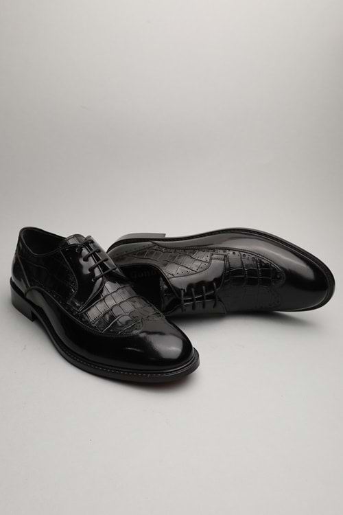 Gondol Erkek Hakiki Deri Klasik Siyah Croco 42 ttx.158