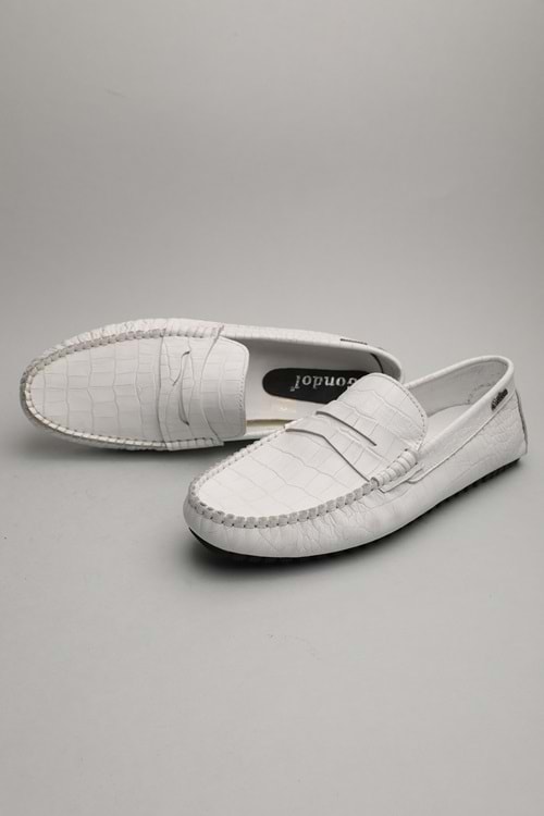 Gondol Erkek Hakiki Deri Klasik Loafer Beyaz Croco 41 ttx.60157