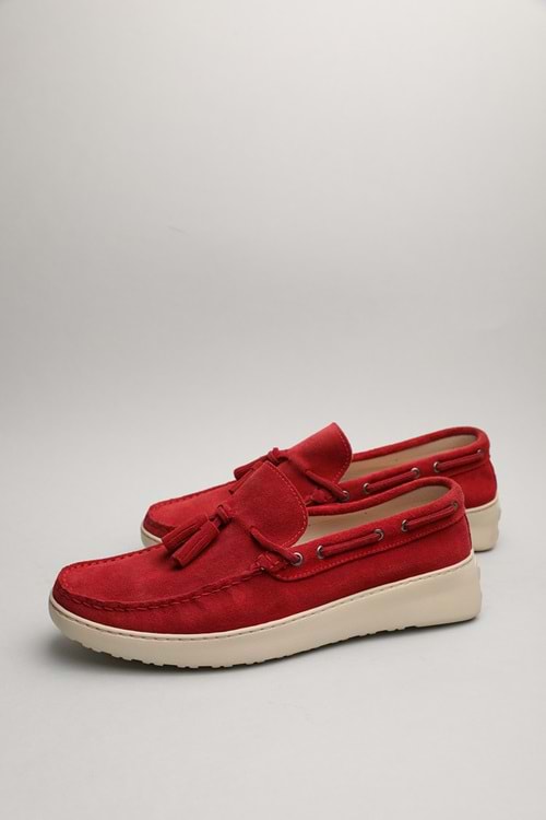Gondol Erkek Hakiki Deri Klasik Loafer Kırmızı Süet 43 ttx.60168