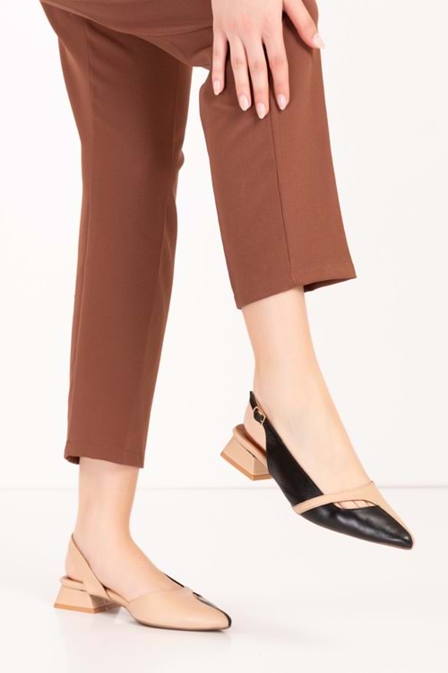 Gondol Kadın Hakiki Deri Şık Kısa Topuklu Ayakkabı md.1 - Bej Kombin - 36