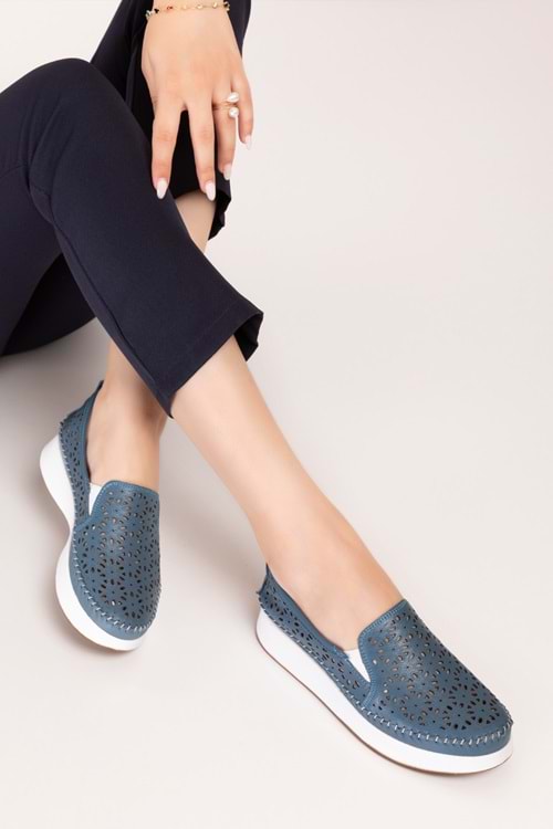 Gondol Hakiki Deri Rahat Yazlık Ayakkabı kla.15 - Mavi - 36