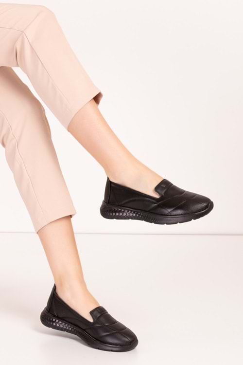 Gondol Içi Dışı Hakiki Deri Faylon Taban Hafif Babet Ayakkabı sc.1210 - Siyah - 36