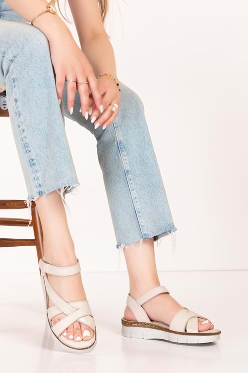 Gondol Hakiki Deri Rahat Günlük Hafif Sandalet kla.13 - Bej - 39