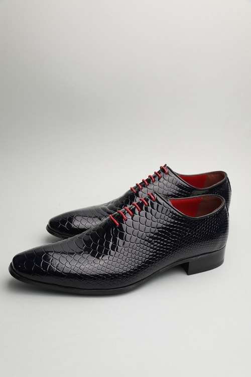 Gondol Erkek Hakiki Deri Sivri Burun Özel Deri Tasarımlı Kundura tz.614 - Siyah Croco - 40