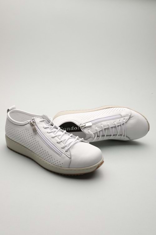 Gondol Hakiki Deri Günlük Rahat Fermuarlı Yazlık Ayakkabı zx.2402 - Beyaz - 41