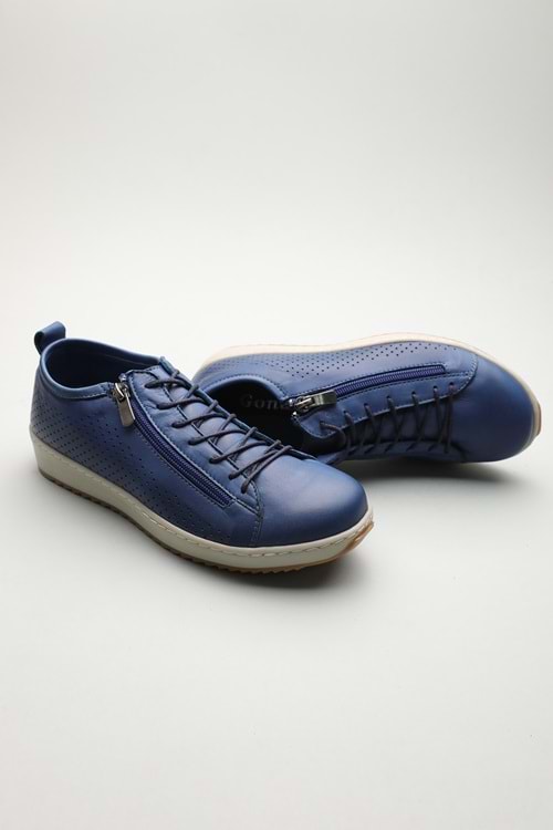 Gondol Hakiki Deri Günlük Rahat Fermuarlı Yazlık Ayakkabı zx.2402 - Mavi - 37