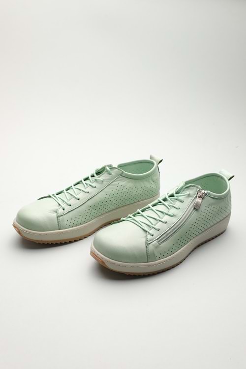 Gondol Hakiki Deri Günlük Rahat Fermuarlı Yazlık Ayakkabı zx.2402 - Mint - 37