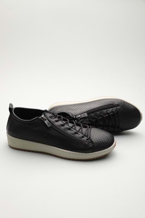 Gondol Hakiki Deri Günlük Rahat Fermuarlı Yazlık Ayakkabı zx.2402 - Siyah - 37