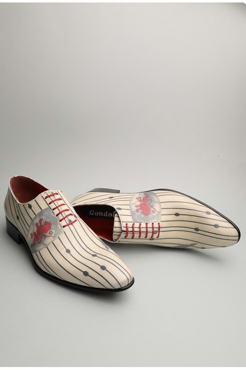 Gondol Erkek Hakiki Deri Sivri Burun Özel Deri Tasarımlı Kundura tz.618 - Bej Desen - 42 - 353522149-33246