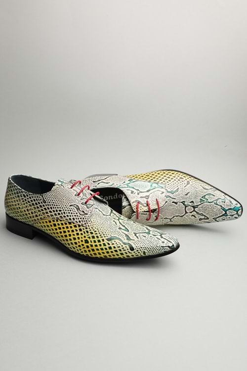 Gondol Erkek Hakiki Deri Sivri Burun Özel Deri Tasarımlı Kundura tz.621 - Sarı Yılan - 41 - 353522154-33296