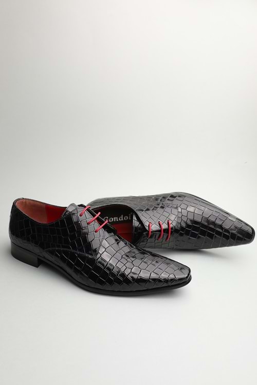 Gondol Erkek Hakiki Deri Sivri Burun Özel Deri Tasarımlı Kundura tz.622 - Siyah Croco - 40 - 353522155-33303