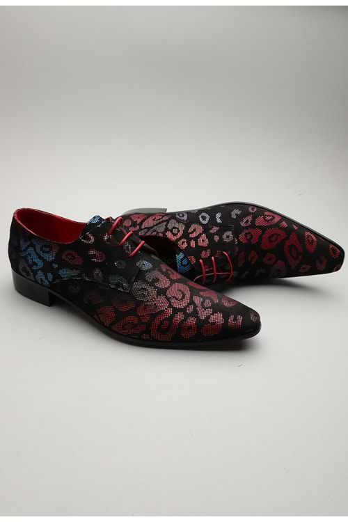 Gondol Erkek Hakiki Deri Sivri Burun Özel Deri Tasarımlı Kundura Siyah-Bordo 42 tz.623