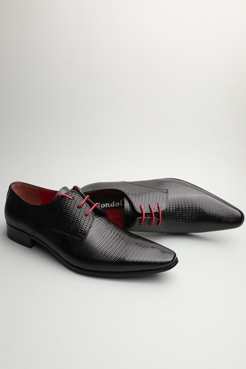 Gondol Erkek Hakiki Deri Sivri Burun Özel Deri Tasarımlı Kundura tz.624 - Siyah Croco - 40