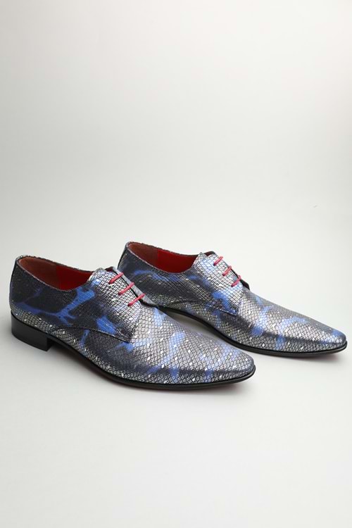 Gondol Erkek Hakiki Deri Sivri Burun Özel Deri Tasarımlı Kundura tz.625 - Mavi Yılan - 40