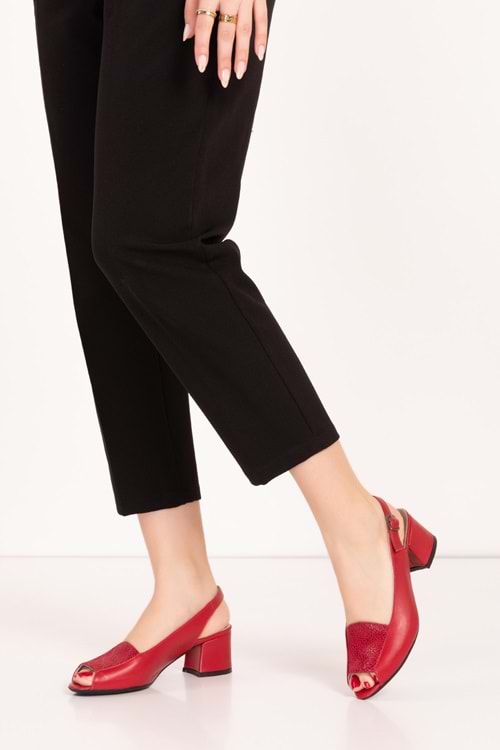 Gondol Kadın Hakiki Deri Klasik Topuklu Ayakkabı vdt.219 - kırmızı - 35