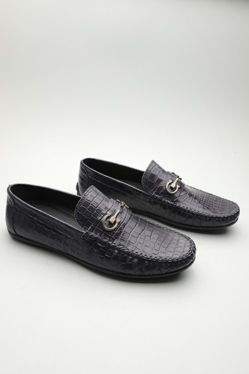 Gondol Erkek Hakiki Deri Klasik Loafer Lacivert Croco 42 ttx.601109