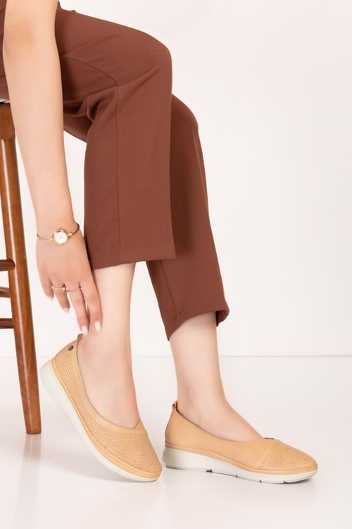 Gondol Hakiki Deri Yazlık Günlük Rahat Babet vtg.401 - Krem - 37