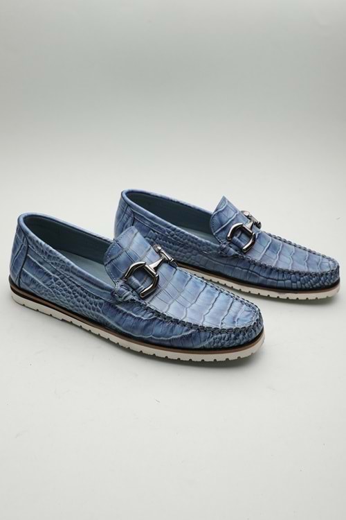 Gondol Erkek Hakiki Deri Klasik Loafer Mavi Croco 42 ttx.601167
