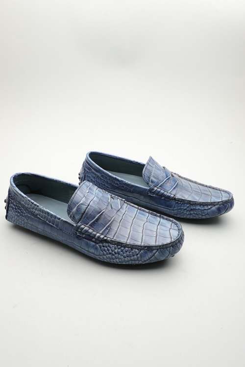 Gondol Erkek Hakiki Deri Klasik Loafer Mavi Croco 40 ttx.601183