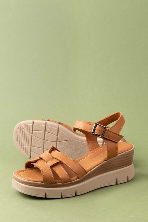 Gondol Hakiki Deri Dolgu Topuklu Günlük Sandalet mlk.5501 - Taba - 41