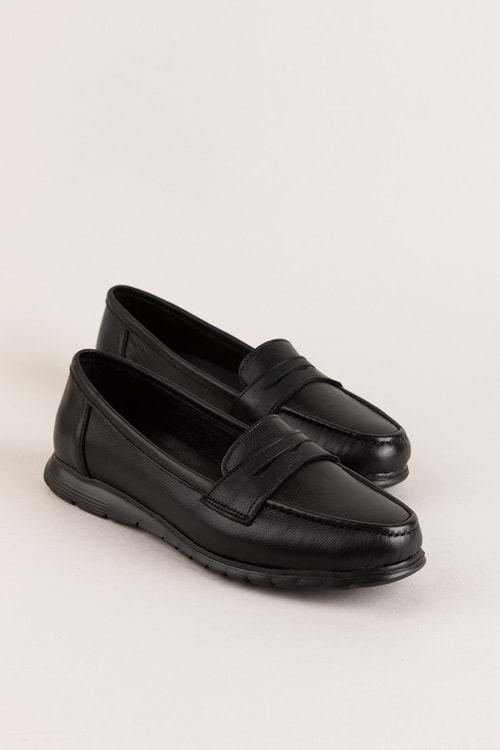 Gondol Kadın Hakiki Deri Tüy Kadar Hafif Loafer usl.2027 - Siyah - 36