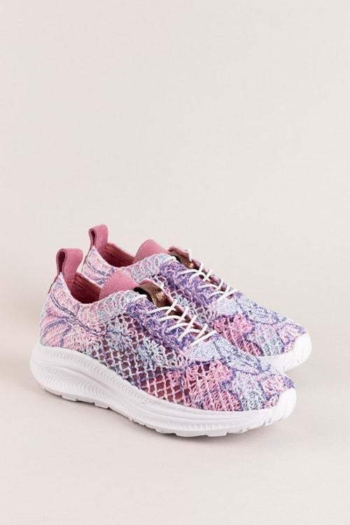 Gondol Kadın İçi Deri Dışı Dantel Hafif Spor Ayakkabı belx.4391 - Pembe Desen - 37