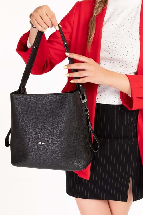 Gondol Kadın Çift Bölmeli El ve Omuz Çantası ald.6752 - Siyah - TEK EBAT