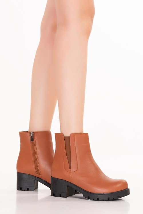 Gondol Hakiki Deri Kısa Bilek Kısmı Lastikli Günlük Rahat Bot Benita - Taba - 37