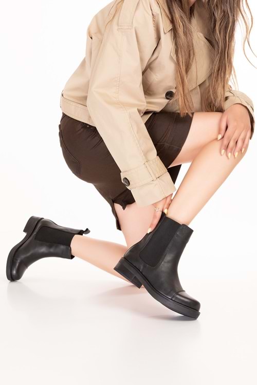 Gondol Hakiki Deri Lastikli Çekme Bot Belen - Siyah - 36