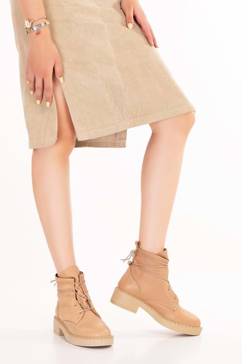 Gondol Kadın Hakiki Deri Günlük Postal Bot Whitney - Bej - 36