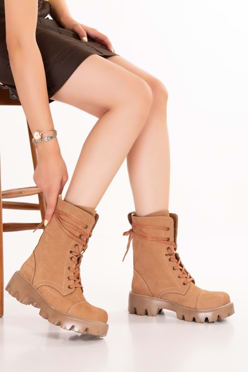 Gondol Kadın Hakiki Deri Kalın Taban Hafif Postal Weronica - Bej Nubuk - 38