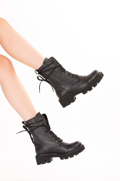 Gondol Kadın Hakiki Deri Kalın Taban Hafif Postal Weronica - Siyah - 36