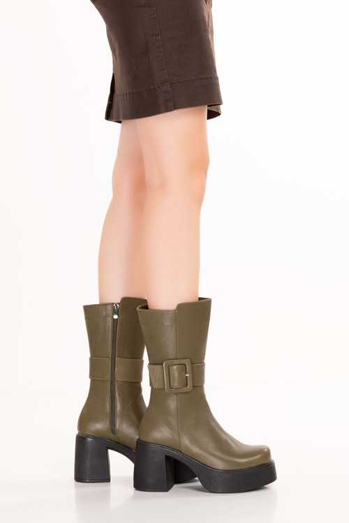 Gondol Kadın Hakiki Deri Platform Bot Anastasia - Haki - 37