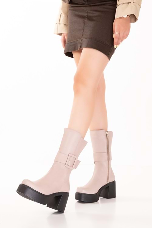 Gondol Kadın Hakiki Deri Platform Bot Anastasia - Vizon - 36