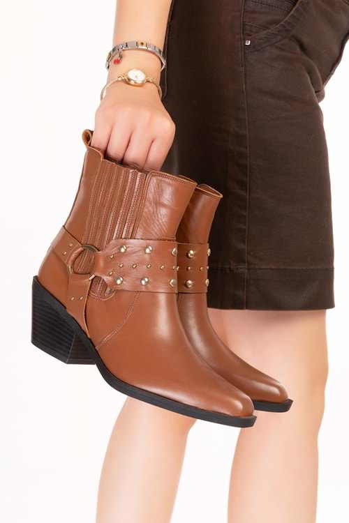 Gondol Kadın Hakiki Deri Western Tarz Bot Astrid - Taba - 36