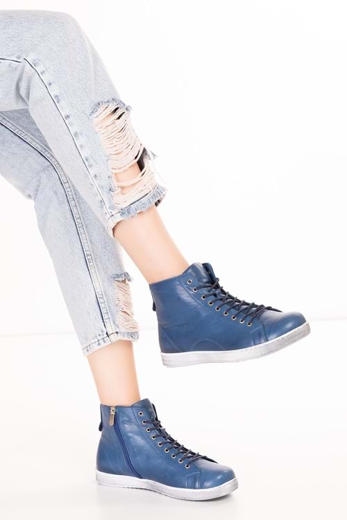 Gondol Hakiki Deri Günlük Hafif Yumuşak Spor Bot Zetia - Mavi - 42