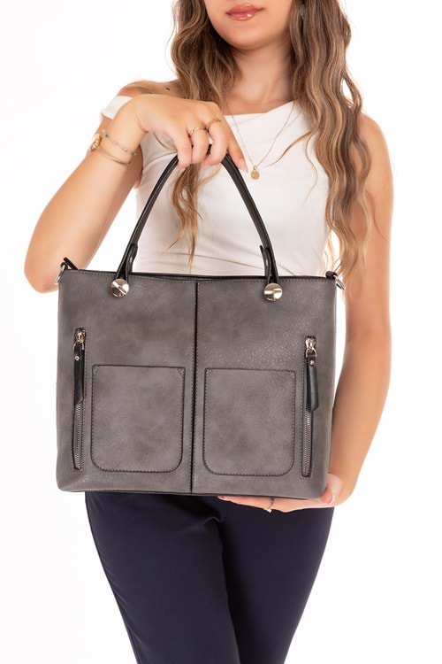 Gondol Kadın Şık El ve Omuz Çantası ars.930 - Gri - TEK EBAT