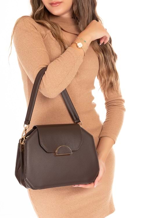 Gondol Kadın Şık El ve Omuz Çantası ars.2525 - Kahverengi - TEK EBAT