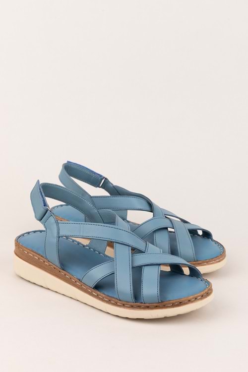 Gondol Hakiki Deri Rahat Günlük Sandalet asy.712 - Mavi - 40