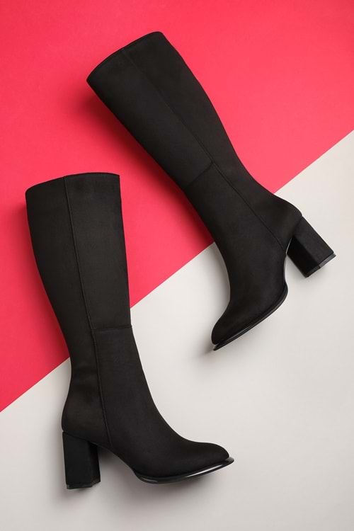 Gondol Kadın Klasik Topuklu Çizme mad.1256 - Siyah Süet - 36