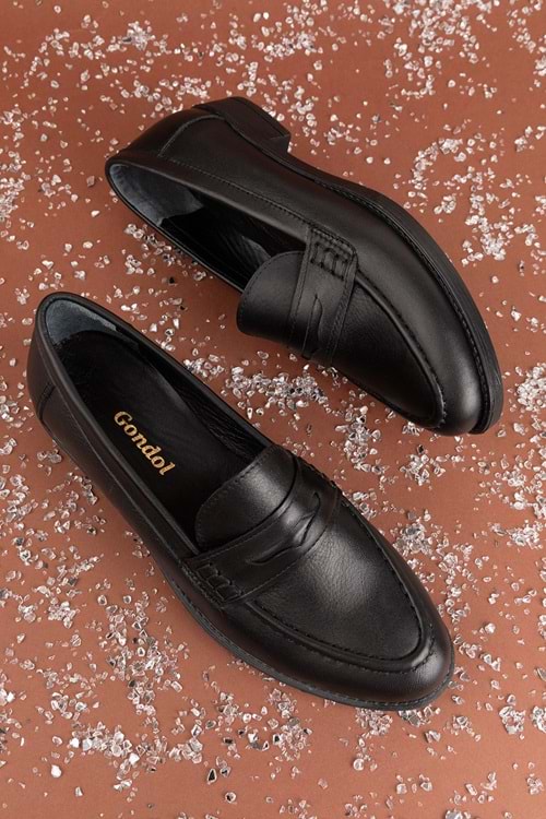 Gondol Hakiki Deri Kadın Klasik Loafer md.236 - Siyah - 41
