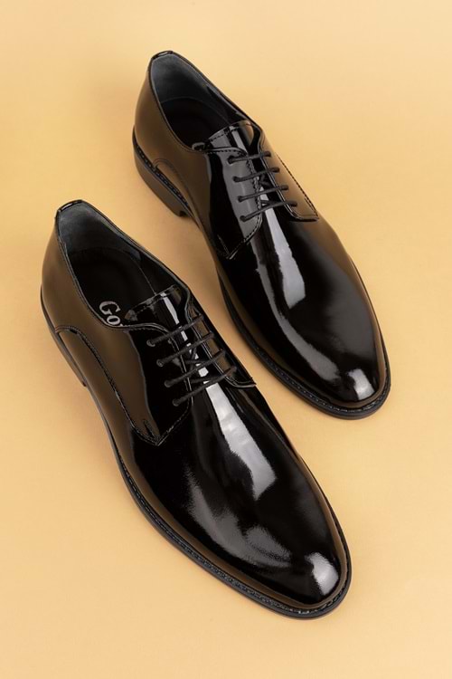 Gondol Erkek Hakiki Deri Klasik Damat Ayakkabı pş.90 - siyah rugan - 42