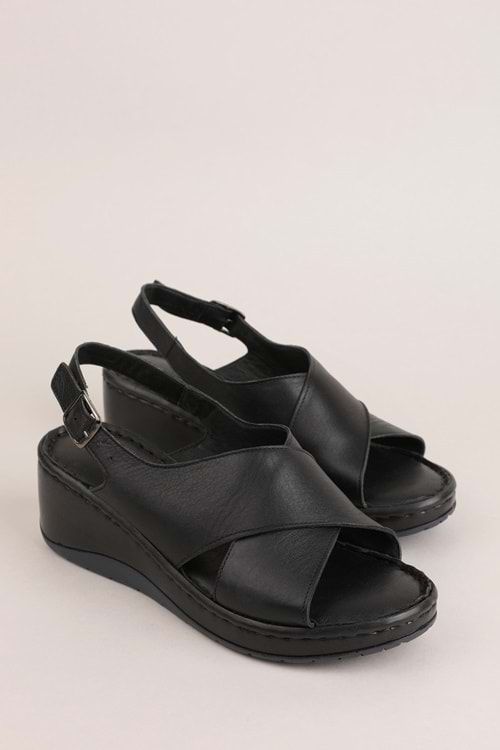 Gondol Hakiki Deri Rahat Günlük Sandalet asy.940 - Siyah - 36