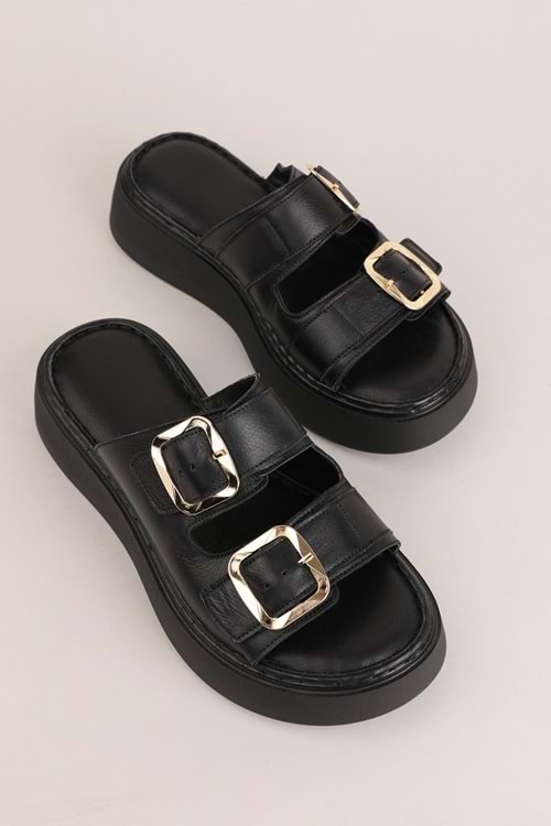 Gondol Hakiki Deri Rahat Günlük Terlik asy.1140 - Siyah - 37